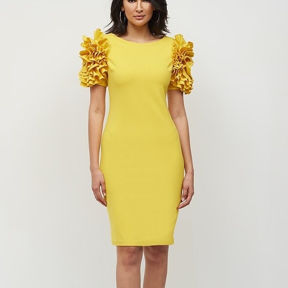 New York & Company Dresses & Skirts - New York & Company Yellow Ruffle-Sleeve Sheath Dress – Size 2